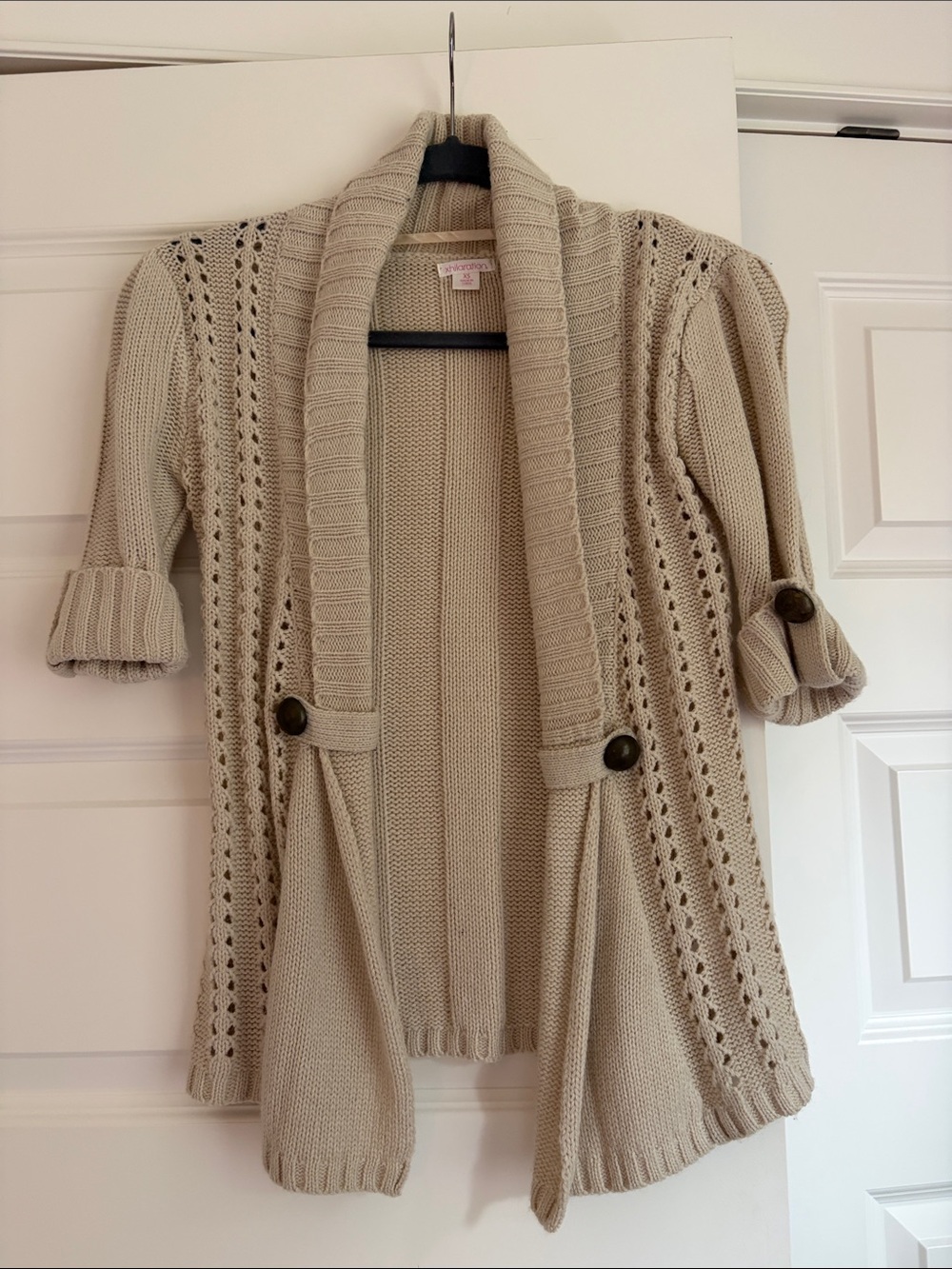 Xhilaration Cream Open-Front Knit Cardigan with Button Tabs